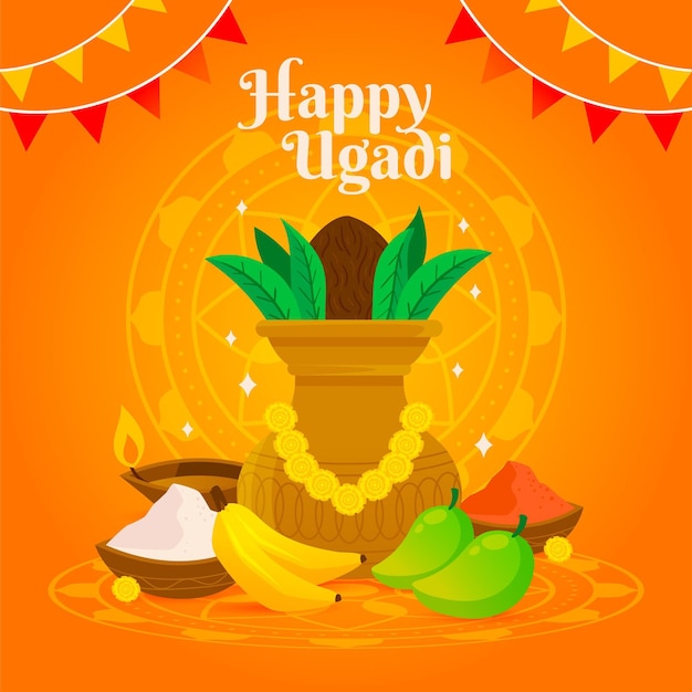 Detailed happy ugadi illustration