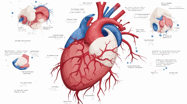 Vector detailed human heart structure anatomy diagram on wall background