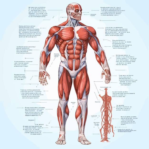 Vector detailed human muscle anatomy illustration for medical education