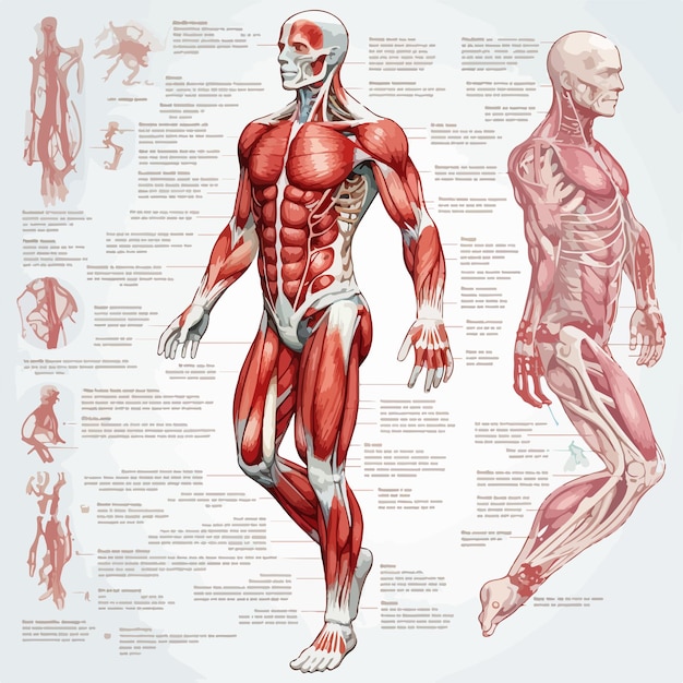 Vector detailed human muscle anatomy illustration for medical education