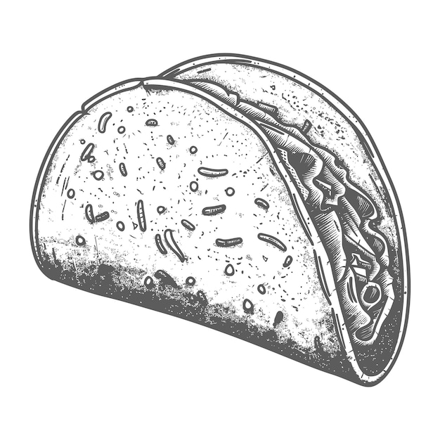 Vector detailed illustration of a delicious taco with lettuce and meat filling