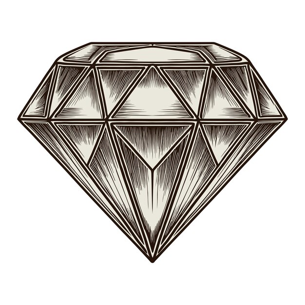 Vector detailed illustration of a faceted diamond in beige tones