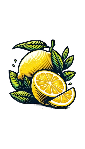 Detailed Illustration of Lemons and Leaves