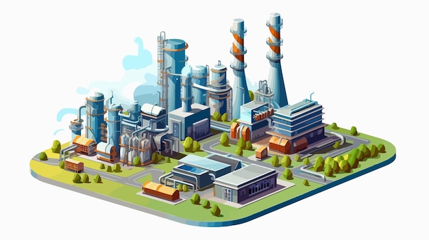 Vector detailed isometric graphic of oil refinery facility