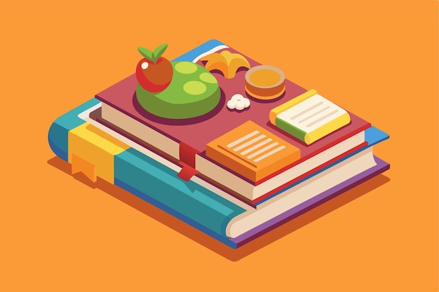 A detailed isometric illustration showcases a customizable recipe book adorned with various desserts and fruits Recipe book Customizable Isometric Illustration