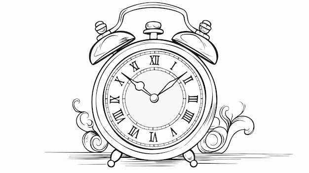 Vector detailed line drawing cartoon alarm clock vector illustration