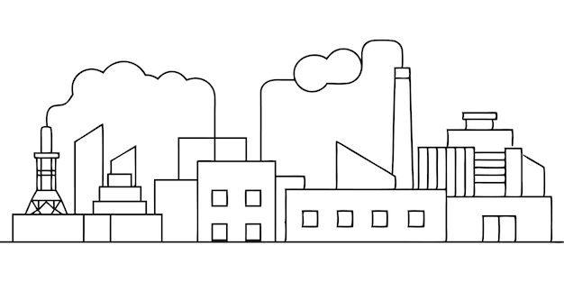 Vector detailed line drawing of industrial plant professional illustration for various uses