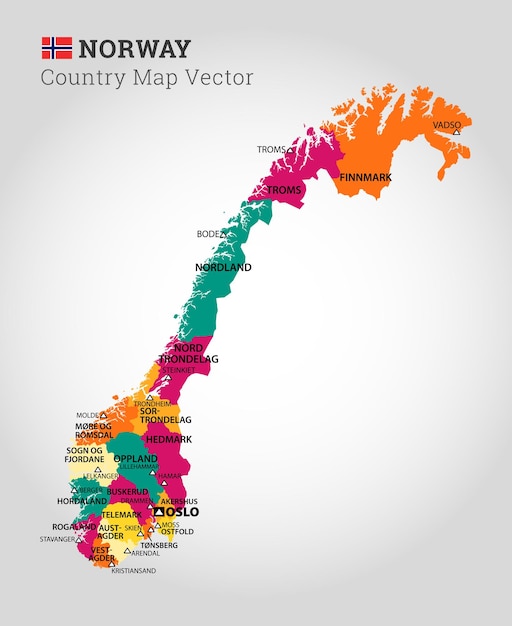 Detailed Map Of Norway Vector Illustration