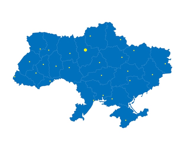 Detailed map of Ukraine with region borders and city capitals. Ukraine UA country map isolated. Vector illustration EPS 10