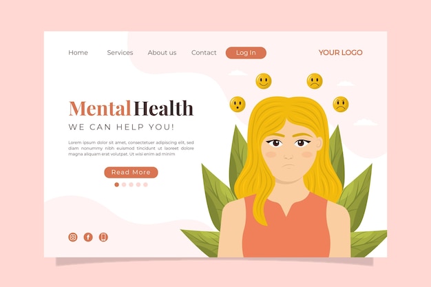 Detailed mental health landing page template