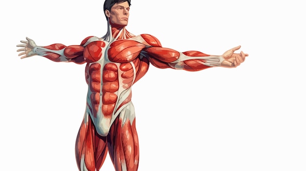 Vector detailed muscle man anatomy illustration on white background