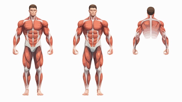 Vector detailed muscle man anatomy illustration on white background