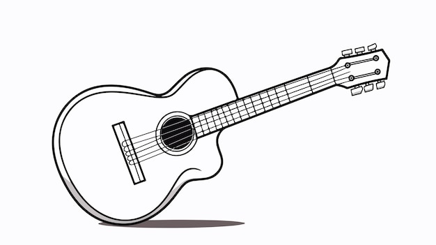 Vector detailed one line drawing of a musical stringed guitar instrument