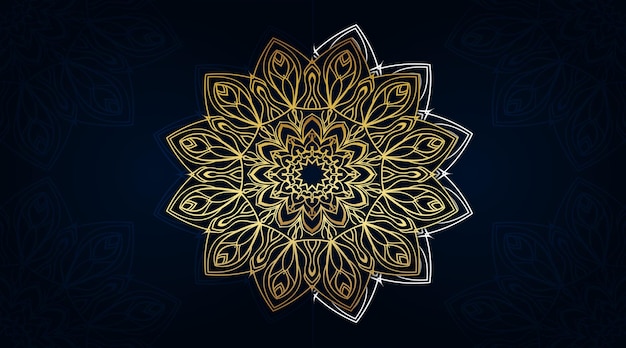 Detailed oriental hand drawn golden color with luxury color mandala art style background design premium vectors