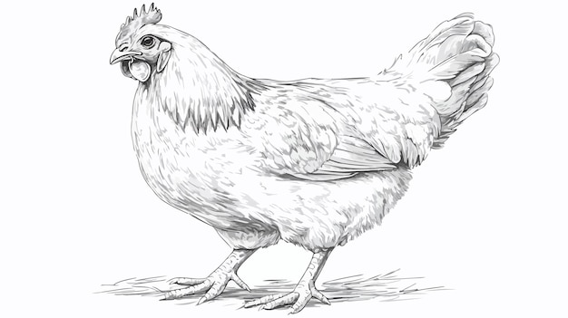 Vector detailed pencil sketch of domestic chicken in quaint style