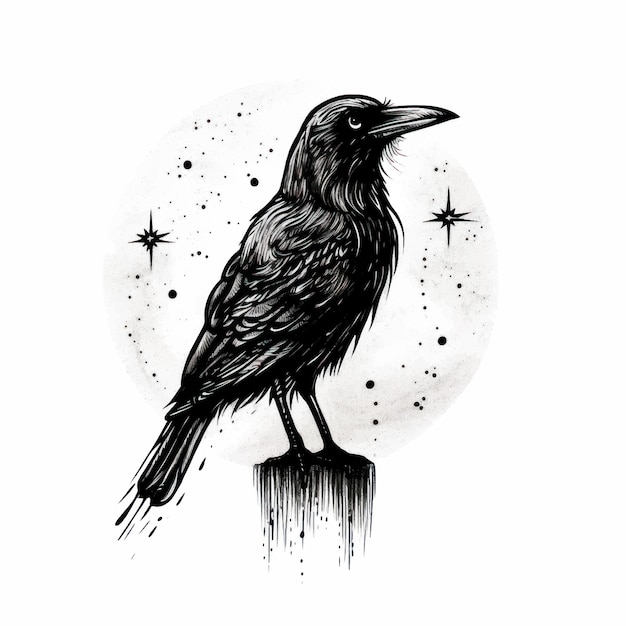 Vector detailed raven ink illustration