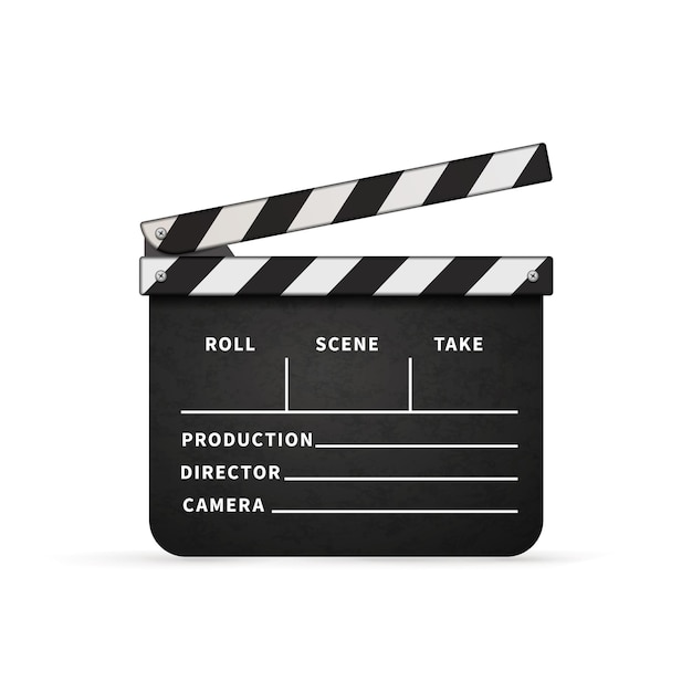 Vector detailed realistic movie clapper with copy space on white