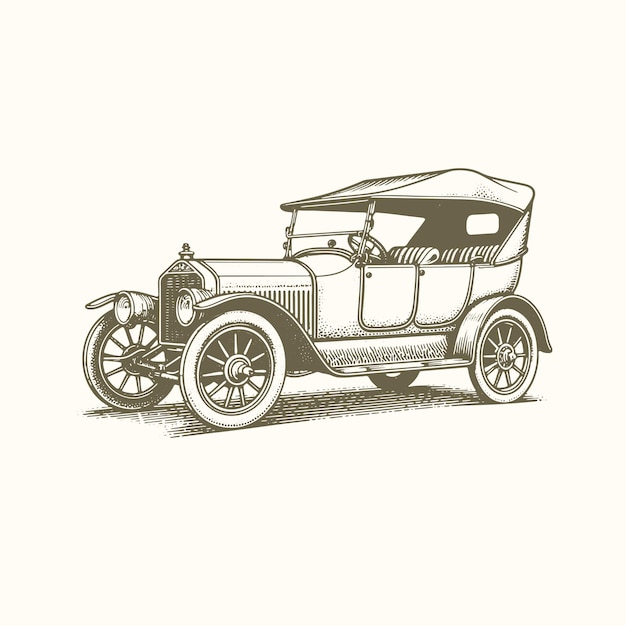 Vector detailed retro car classic vehicle in engraving style illustration