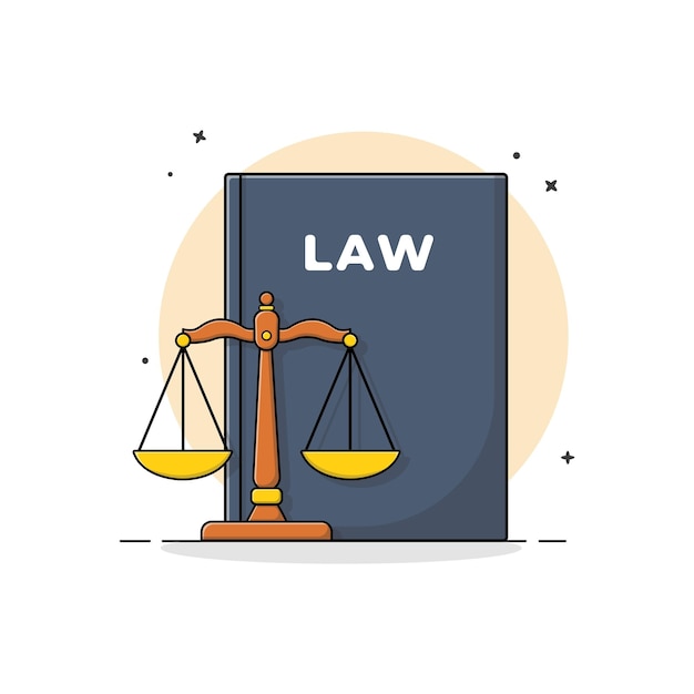 Vector detailed scale of justice with law book vector illustration advocacy element concept design