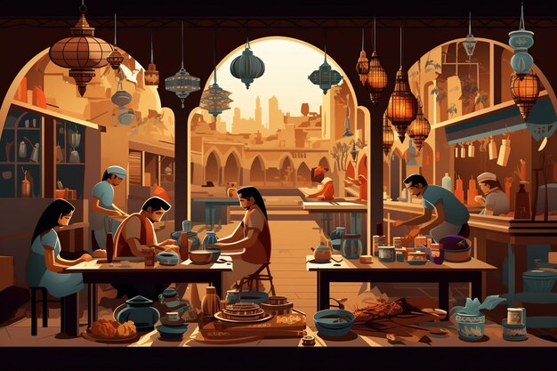 Vector detailed scene of artisans creating tradition