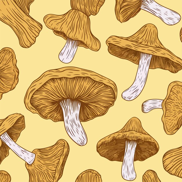 Vector detailed seamless pattern of outlined chanterelle mushroom for designers and artists