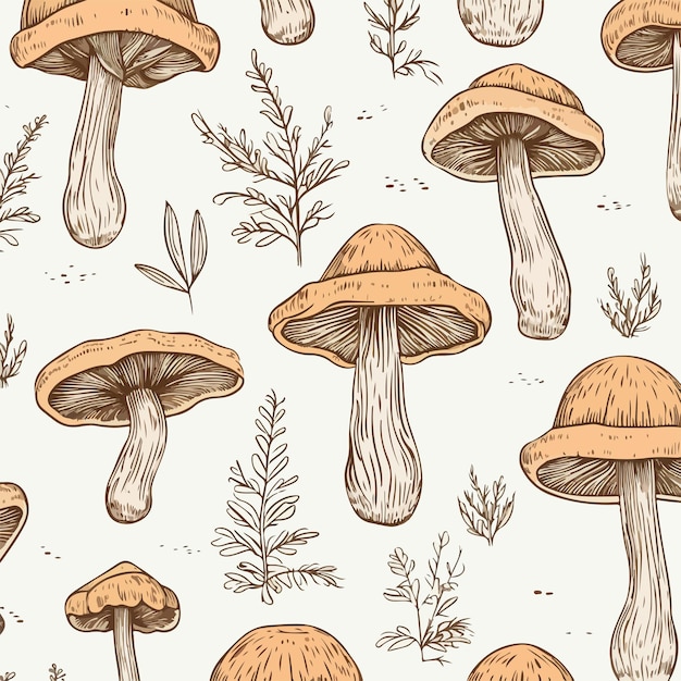 Vector detailed seamless pattern of outlined chanterelle mushroom for designers and artists