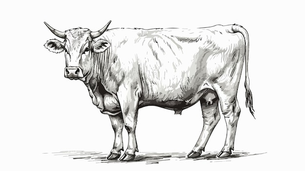 Vector detailed sketch drawing of cow and bull for beef illustration