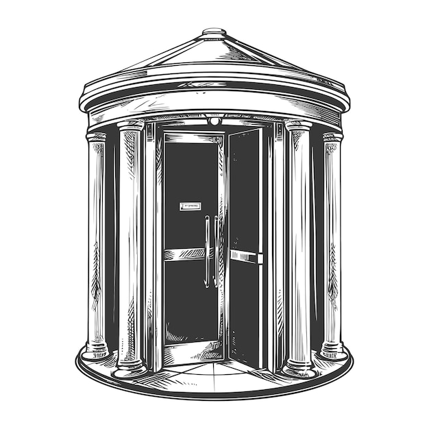 Vector detailed sketch of an elegant rotunda with open door