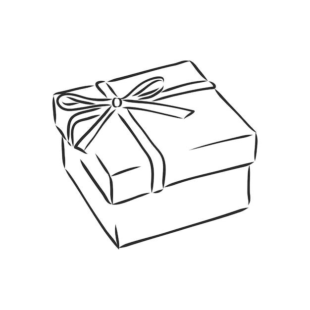 Detailed sketch of gift box on a white background gift box, vector sketch on white background