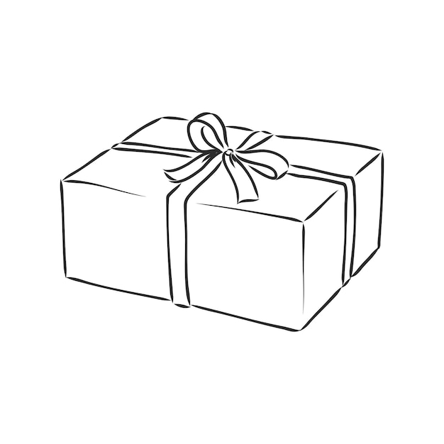 Detailed sketch of gift box on a white background gift box, vector sketch on white background