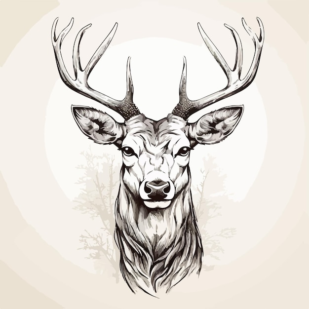 Vector detailed sketch of majestic male deer head