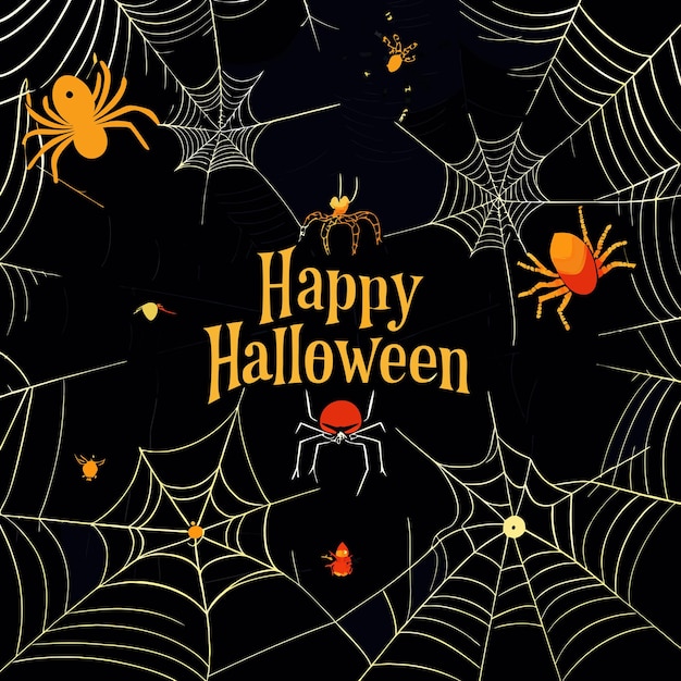 Vector detailed vector art of spider webs and spiders on dark background