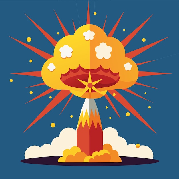 Vector detailed vector illustration of an atom bomb with a classic mushroom cloud and explosive effects