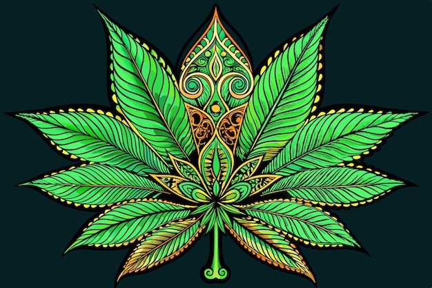 Vector a detailed vector illustration of a marijuana leaf with intricate patterns and vibrant green hues