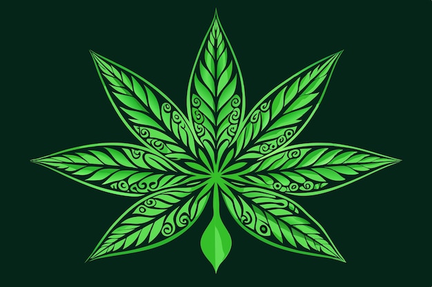 Vector a detailed vector illustration of a marijuana leaf with intricate patterns and vibrant green hues