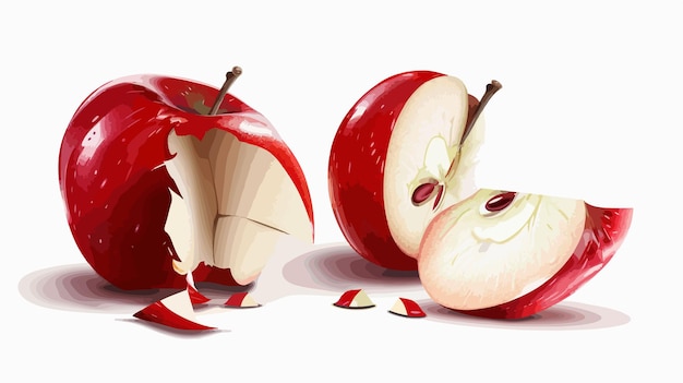 Vector detailed vector illustration of red apple core with shadow