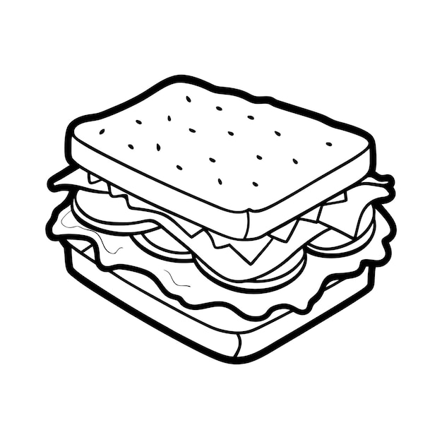 Vector detailed vector line art of club sandwich with ham cheese and veggies