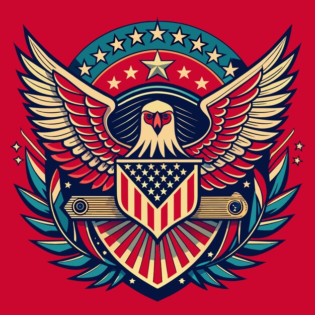 detailed and vibrant american vintage design with american flag and majestic national eagle and