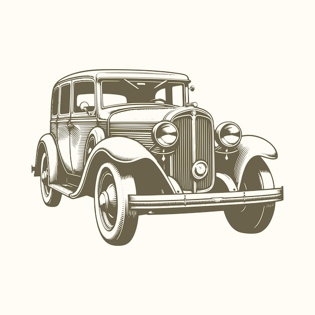 Detailed Vintage Car Drawing Retro Automobile Engraving