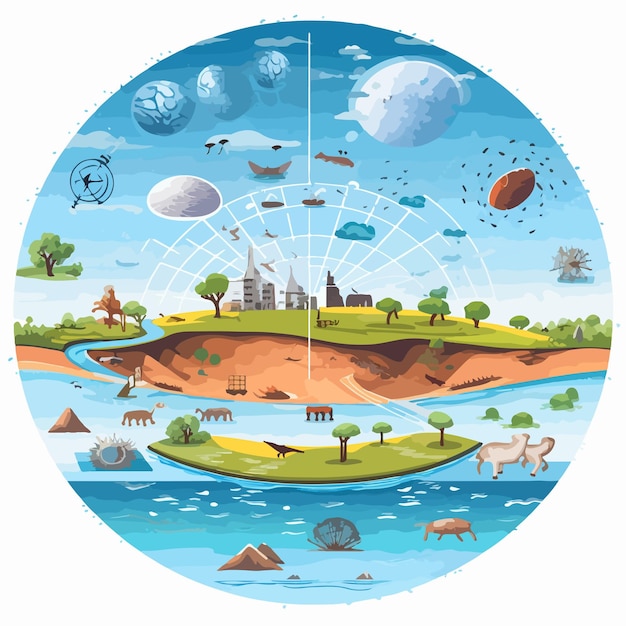 Vector detailed water cycle diagram for education