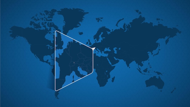 Detailed world map with pinned enlarged map of Liechtenstein and neighboring countries. Liechtenstein flag and map.