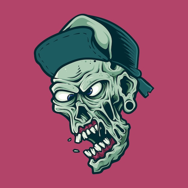 Detailed Zombie wearing hat Head isolated on pink