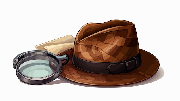 Vector detective cartoon character with hat pipe and magnifying glass