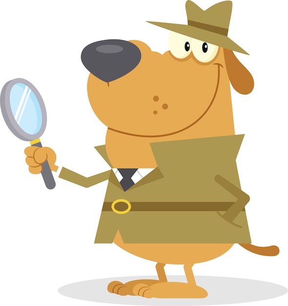 Detective Dog Cartoon Character Holding A Magnifying Glass Vector Illustration