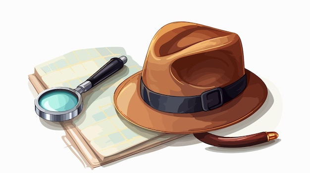 Vector detective hat pipe and magnifying glass illustration