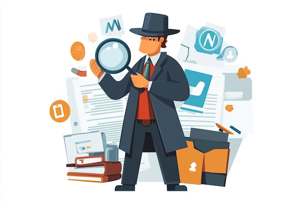 Vector detective holding a magnifying glass