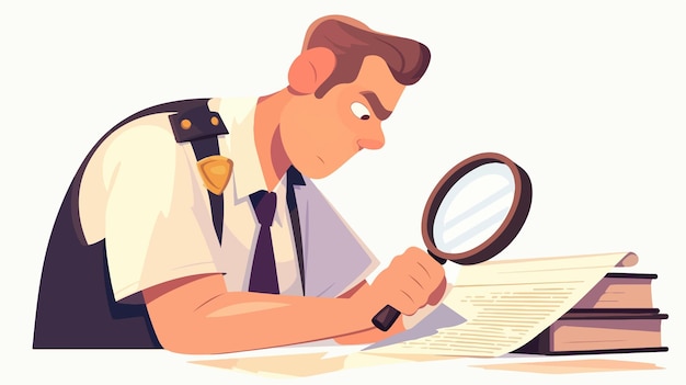 Vector detective holding secret document confidential investigation concept