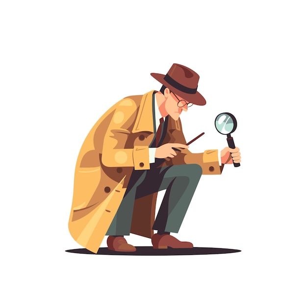 Detective looks through a magnifying glass Vector illustration