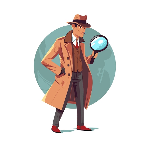 Detective looks through a magnifying glass Vector illustration