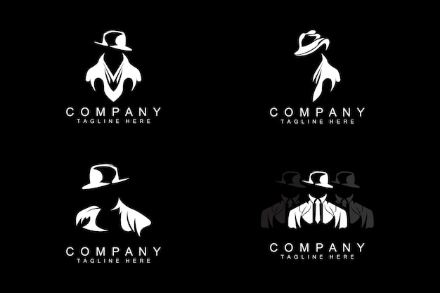 Detective Man Logo Design Mafia Detective Fashion Tuxedo And Hat Illustration Vector BlackMan Busi